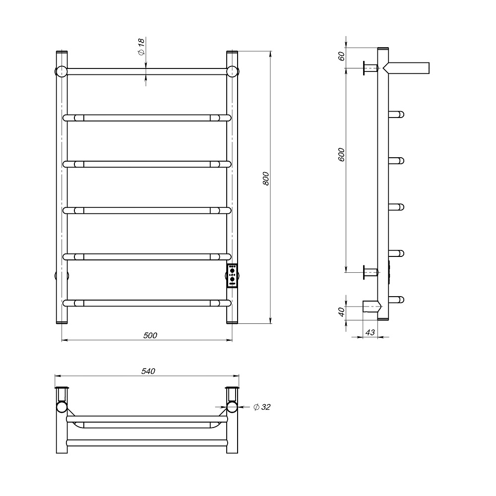 Полотенцесушитель Пэк сп 6 П 80х50 черный ВГП